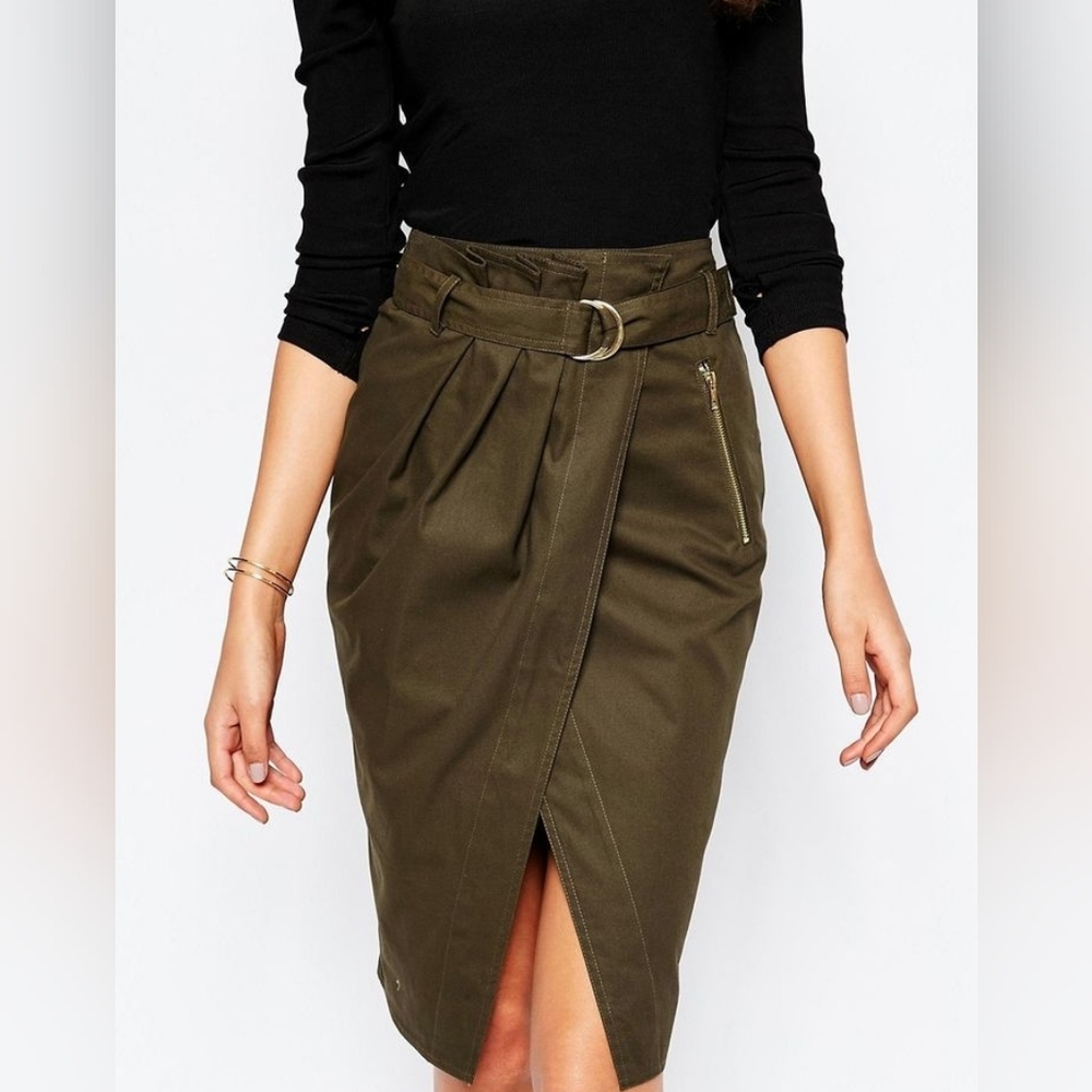 ASOS Khaki Pencil Skirt with Belt